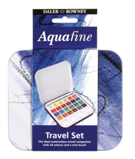 Aquafine Aquarellfarben Metallkasten Reise-Dose 24 x 1/2 Näpfchen, 1 Pinsel, 1 Palette