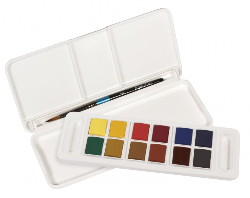 Aquafine Aquarellfarben Kunststoffkasten Taschenset 12 x 1/2 Näpfchen